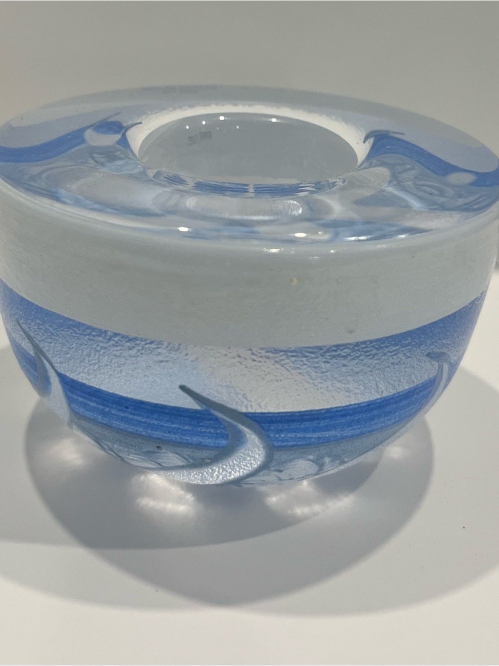 Kosta Boda Taiga Art Glass Monica Backstrom Blue / white Tea Light holder Sweden